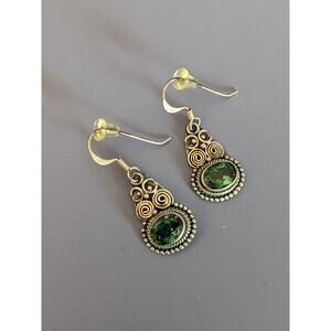 Vintage Green Faceted Stone 925 Sterling Silver Earrings